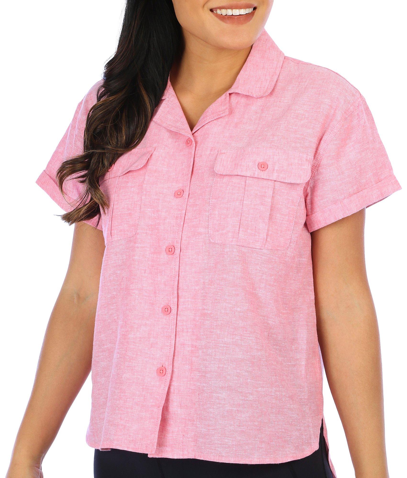 Womens Short Sleeve Cotton Linen Shirt