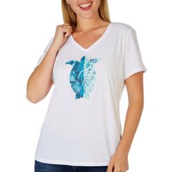 Reel Legends Womens V-Neck Turtle Graphic T-Shirt