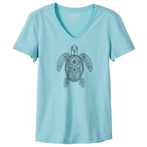 Reel Legends Womens Mosaic Turtle V Neck T-Shirt