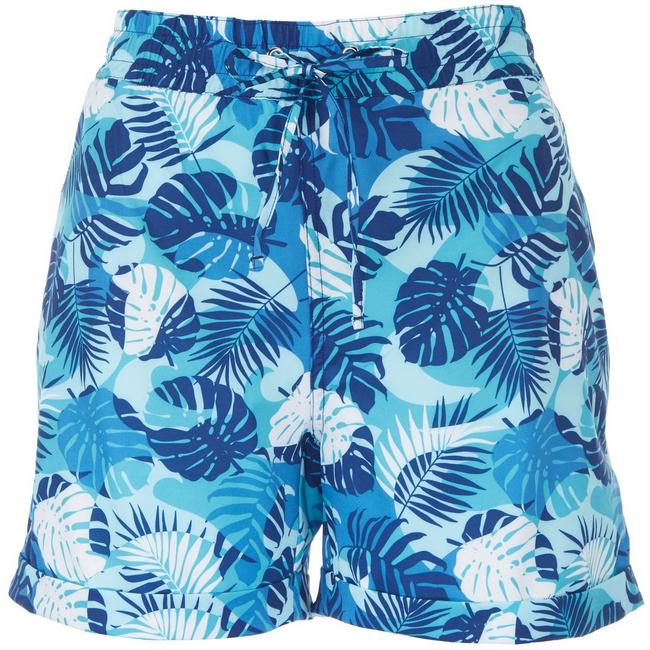 Caribbean Joe Women's Casual Shorts Size 12 Blue Multi Colored Tropical Floral