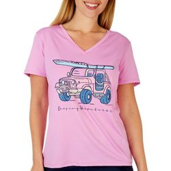 Outdoor Life Womens  Jeep Graphic V Neck Short Sleeve Top
