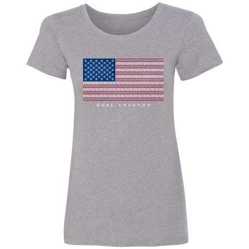 Reel Legends Womens Americana Flag Scoop Neck T-Shirt