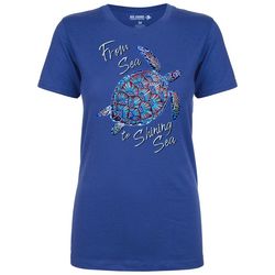 Reel Legends Womens From Sea To Shining Sea Turtle T-Shirt