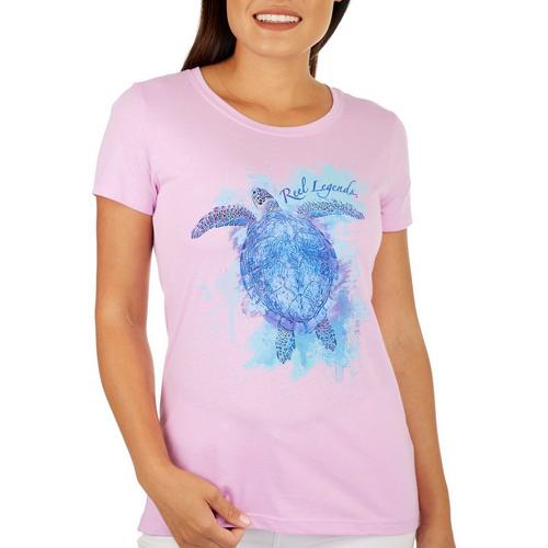 Reel Legends Women Watercolor Turtle T-Shirt
