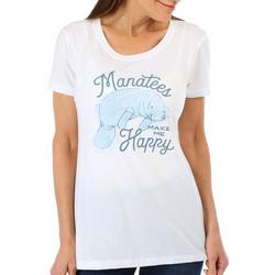 Womens Manatees Makes Me Happy Crew T-Shirt