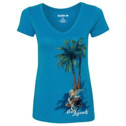 Reel Legends Womens V-Neck Palm Tree T-Shirt