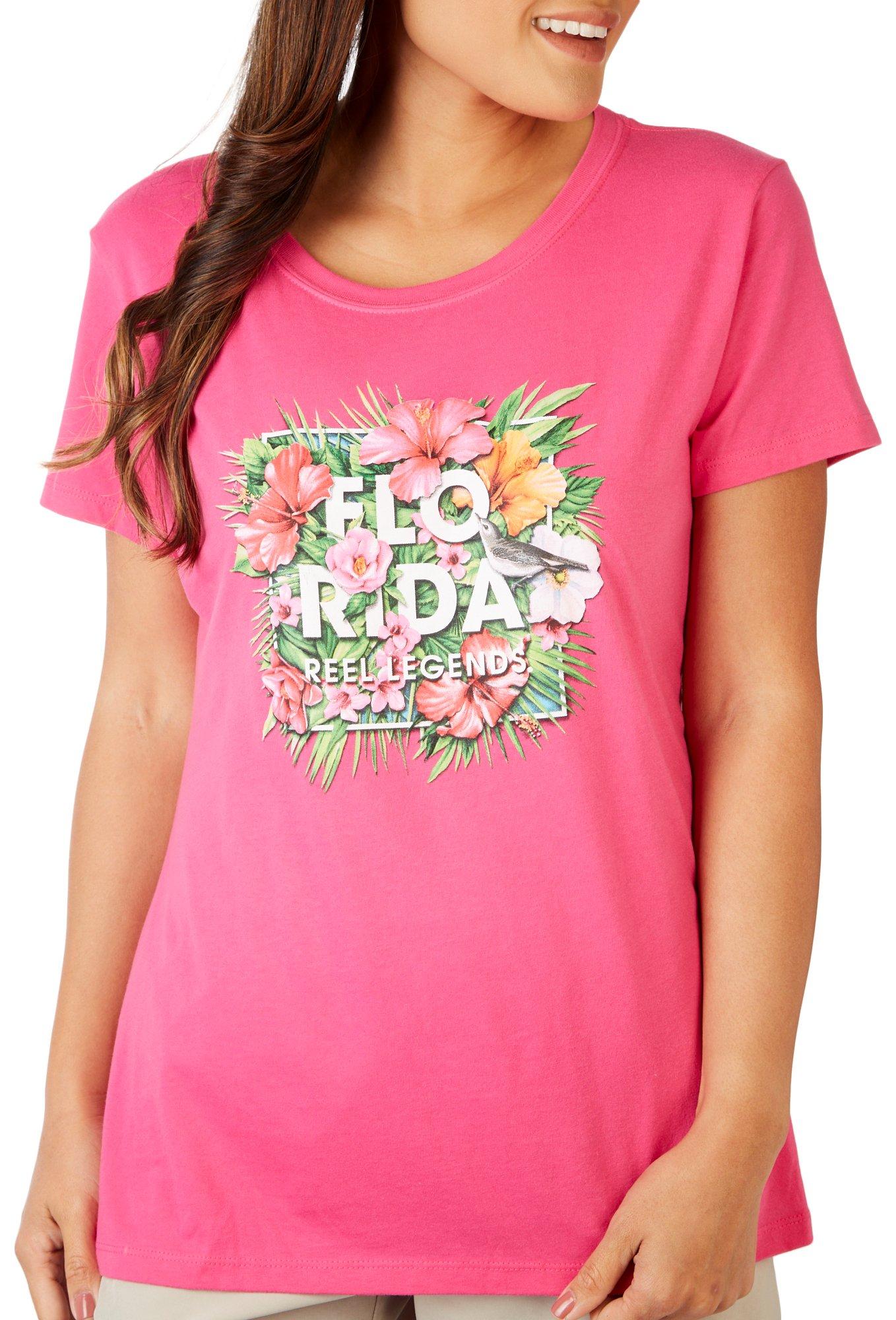 Reel Legends Womens Florida Flowers Short Sleeve T-Shirt