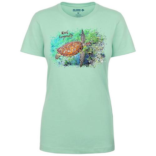 Reel Legends Women Swimming Turtle Short Sleeve T-Shirt