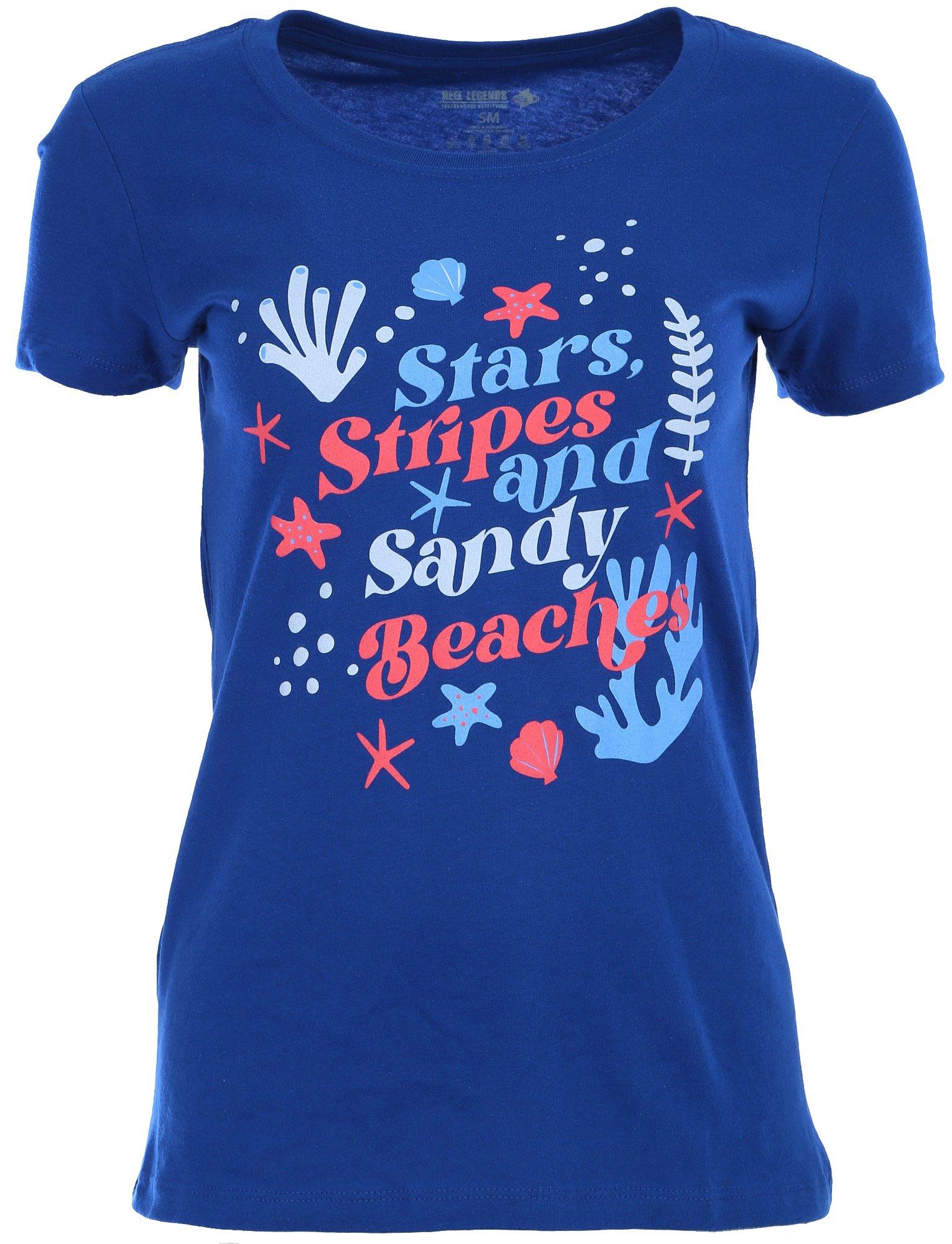 Reel Legends Womens Stars Stripes and Sandy Beaches Tee