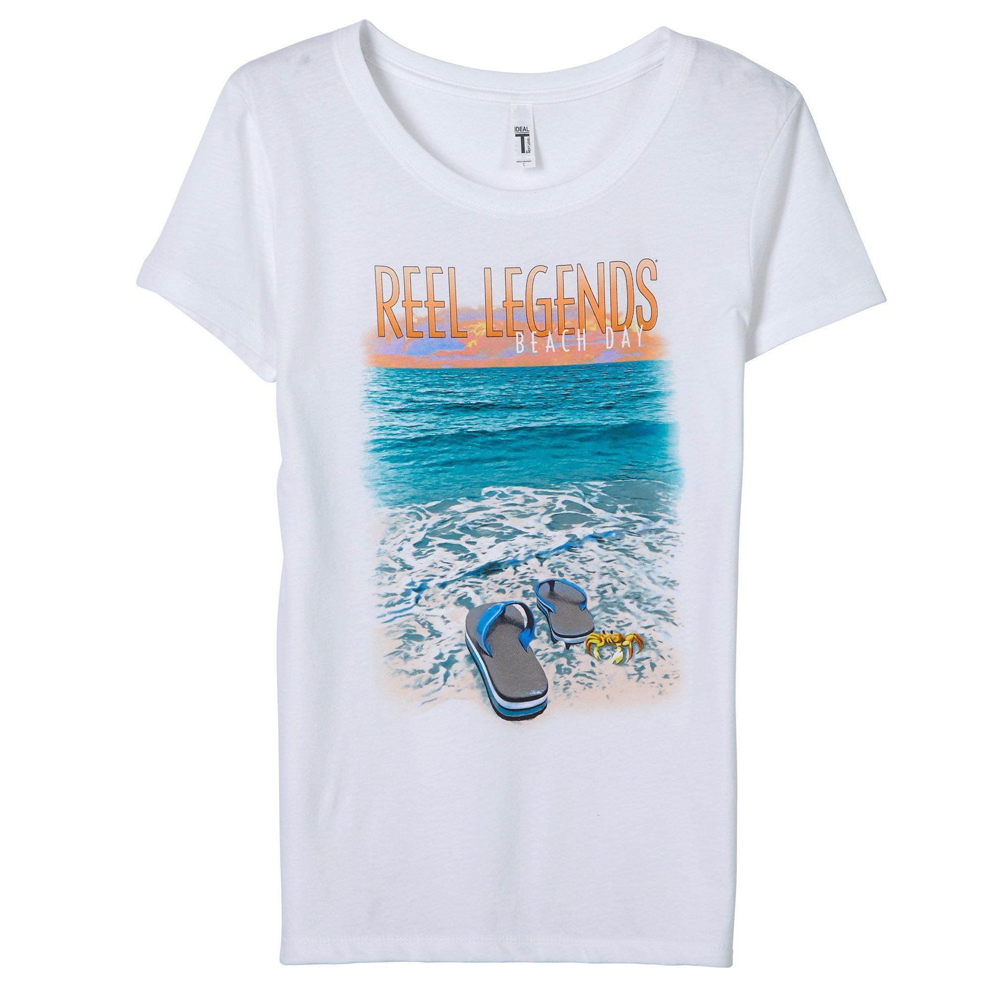 Reel Legends Womens Flip Flop Beach Short Sleeve Shirt - White - Medium