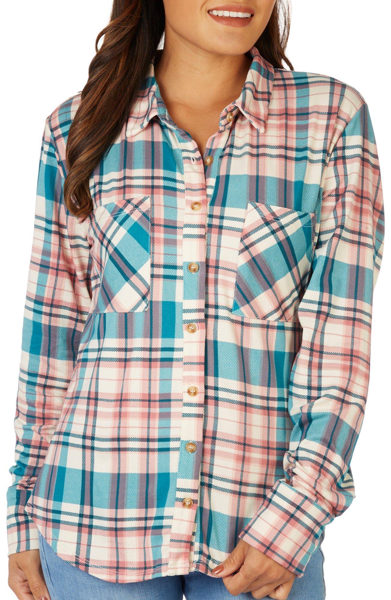 Womens Plaid Button Down Long Sleeve Shirt