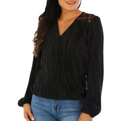Blue Sol Womens 3/4 Pleated Wrap Sleeve Top