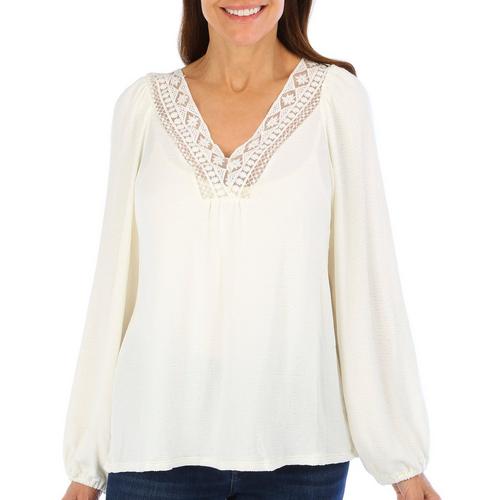 Above and Beyond Womens Lace Trimmed V-Neck Long
