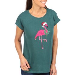 Cactus + Pearl Womens Bling Flamingo Short Sleeve Top