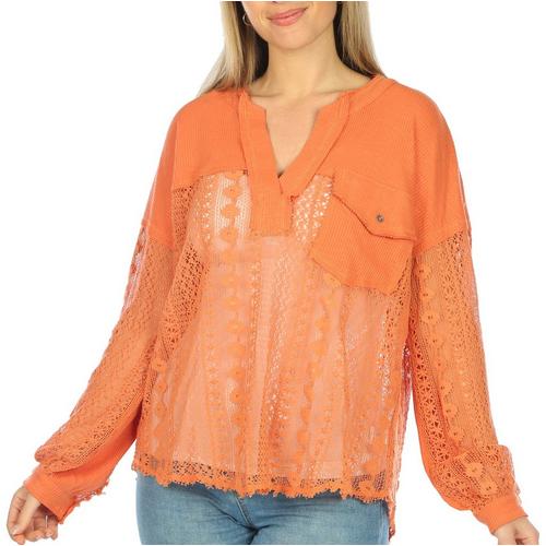 Bunulu Womens Floral Ruffles and Lace Top