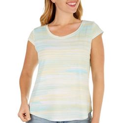 Nue Options Womens Stripe Print Cap Short Sleeve Top