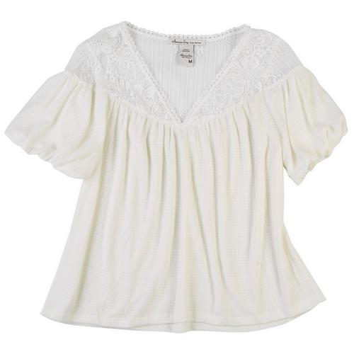 American Rag Womens Solid Lace V-Neck Top