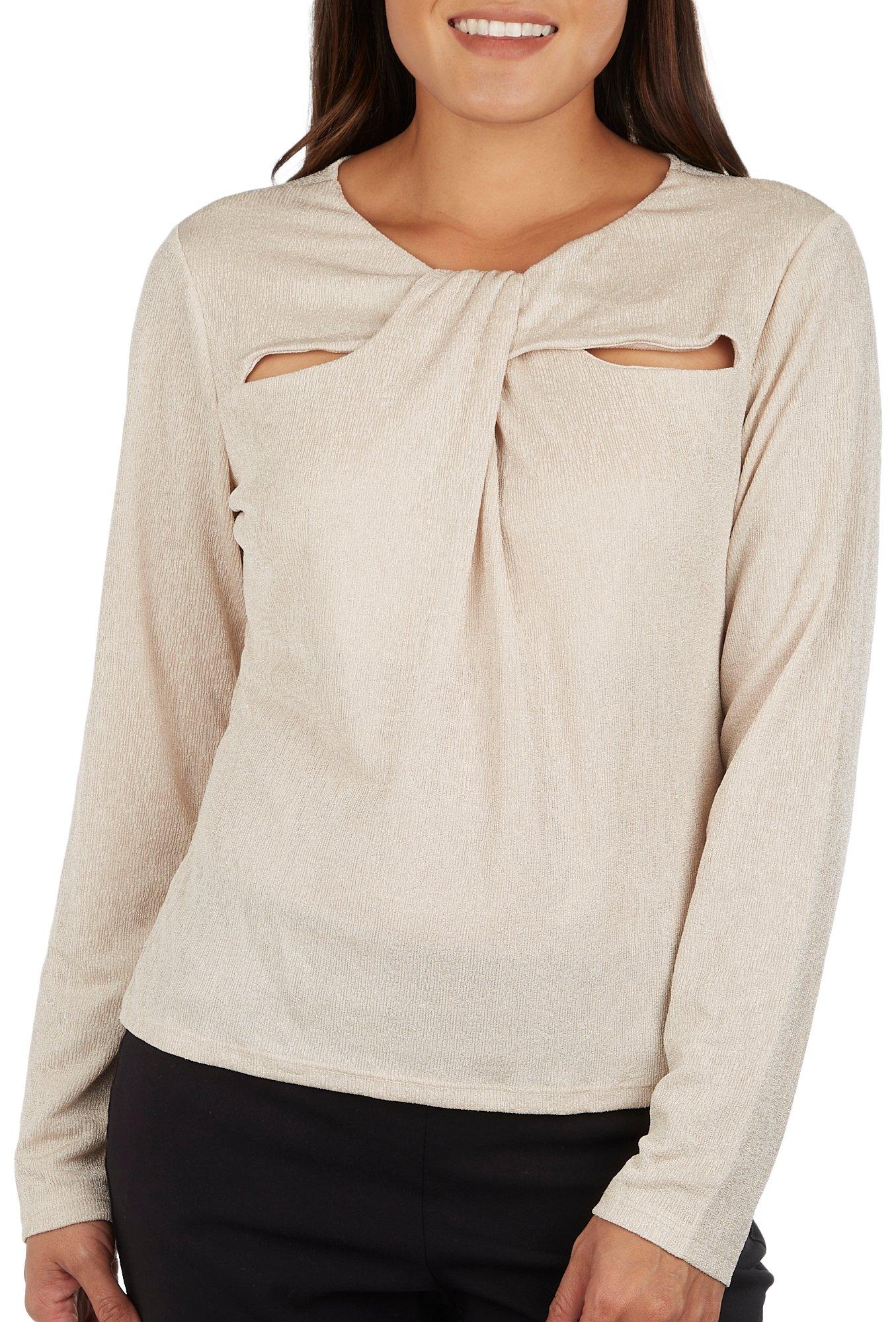 Womens Solid Cut Out Long Sleeve Top
