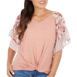 Womens Paisley Twist Front Embellished Top