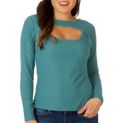 Womens Solid Ribbed Cut Out Long Sleeve Top