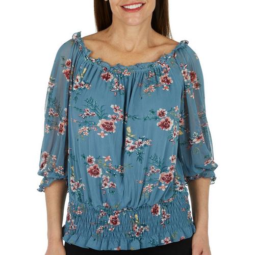 Notations Womens Floral Smocked Waist Off The Shoulder