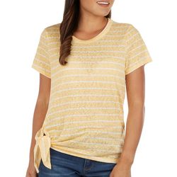 Womens Solid Textured Round Neck Short Sleeve Top