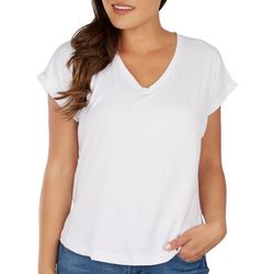 Womens Solid Boxy V-Neck Short Sleeve Top