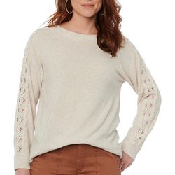 Democracy Womens Boat Neck Lace Inlet Long Sleeve Top