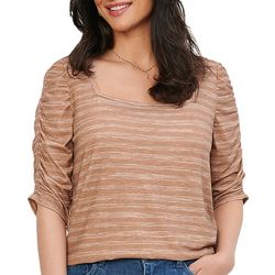 Democracy Womens Ruched Sleeve Striped Top