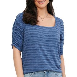 Democracy Womens Rounched Sleeve Striped Top