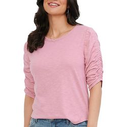 Democracy Womens Ruched Sleeve Solid Top