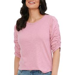 Womens Ruched Sleeve Solid Top