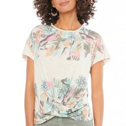 Womens Tropical Twist Front Short Sleeve Top