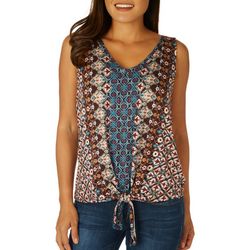Democracy Womens Floral V-Neck Tie Front Sleeveless Top