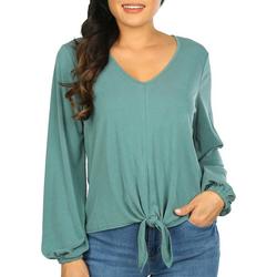 Womens Tie Front Long Sleeve Top