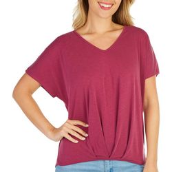 Green Envelope Womens Solid Twist Front Short Sleeve Top