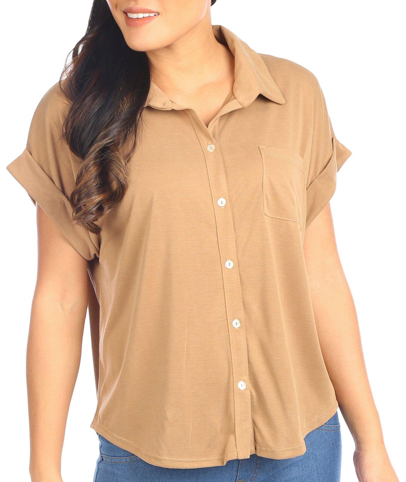 Womens Button Down Collared Short Sleeve Top