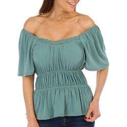 Womens Off-Shoulder Tiered Ruffle Trim Top