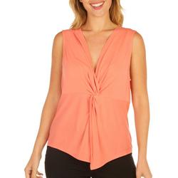 Womens Solid Twist Front V Neck Tank