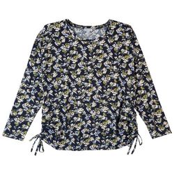 Floral & Ivy Womens Floral Side Rouching Long Sleeve Top