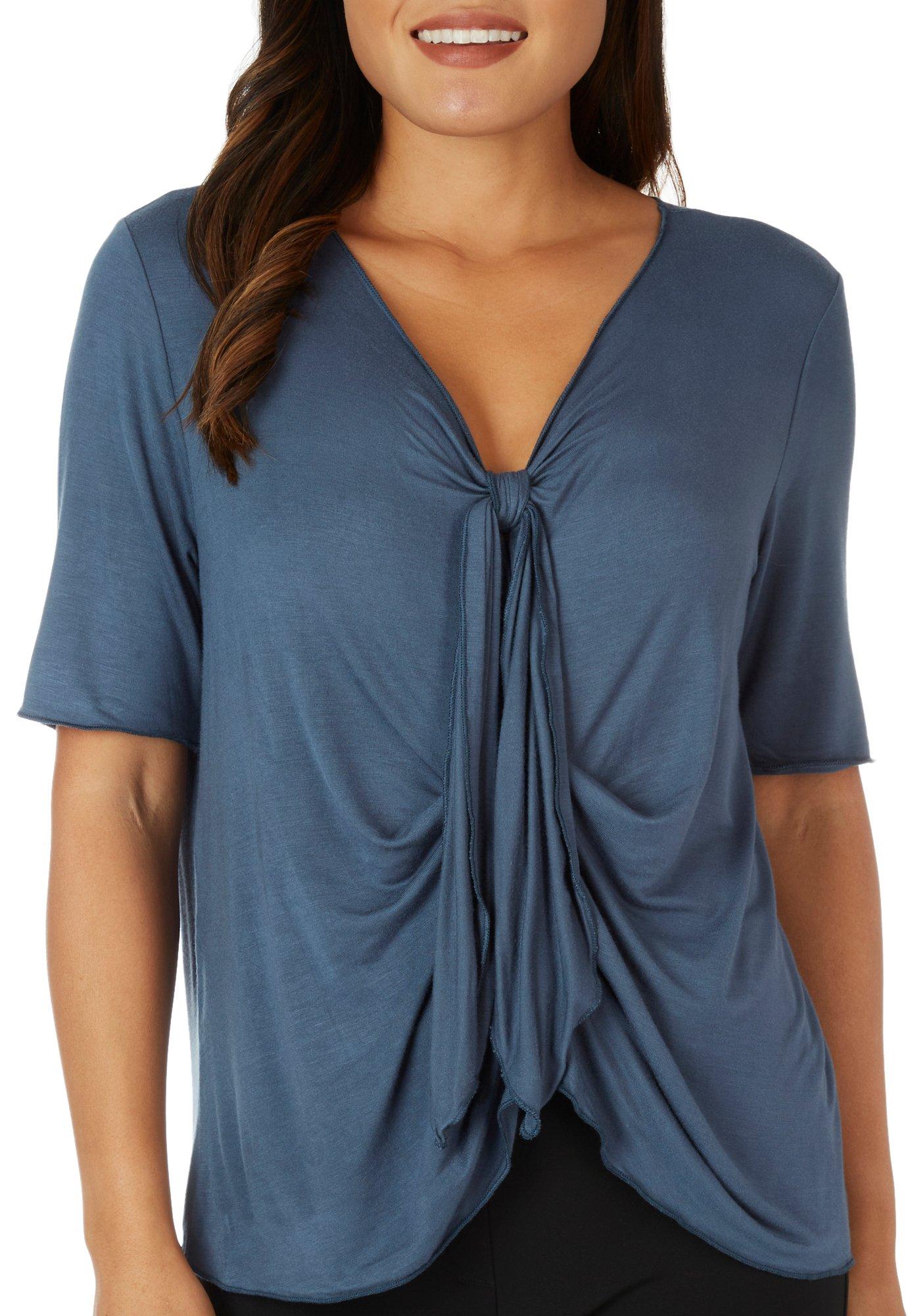 Cha Cha Vente Womens Solid Tie Front V Neck Short Sleeve Top