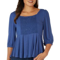Cha Cha Vente Womens Solid Front Smocked Elbow Sleeve Top