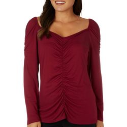 Cha Cha Vente Womens Solid Shirred V Neck Long Sleeve Top