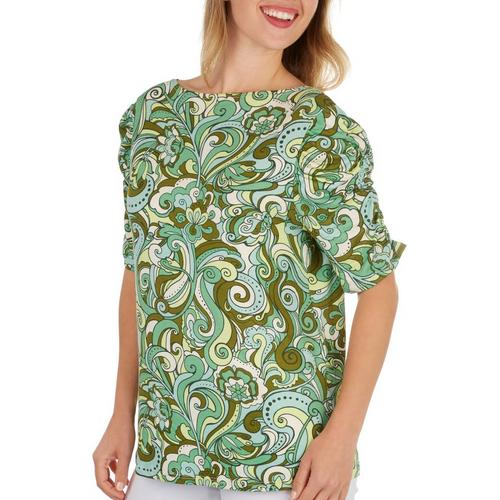 Cha Cha Vente Womens Damask Boat Neck Ruched