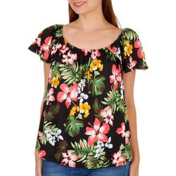 Cha Cha Vente Womens Hibiscus Flutter Short Sleeve Top