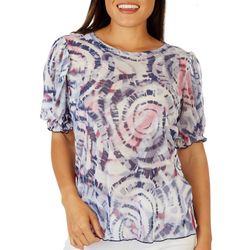 Cha Cha Vente Womens Floral Mesh Round Neck Short Sleeve Top
