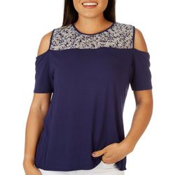 Cha Cha Vente Womens Floral Colorblock Short Sleeve Top