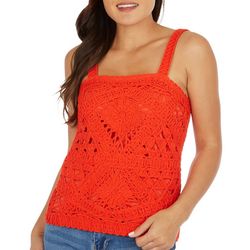 Bunulu Womens Solid Crochet Smocked Sleeveless Top