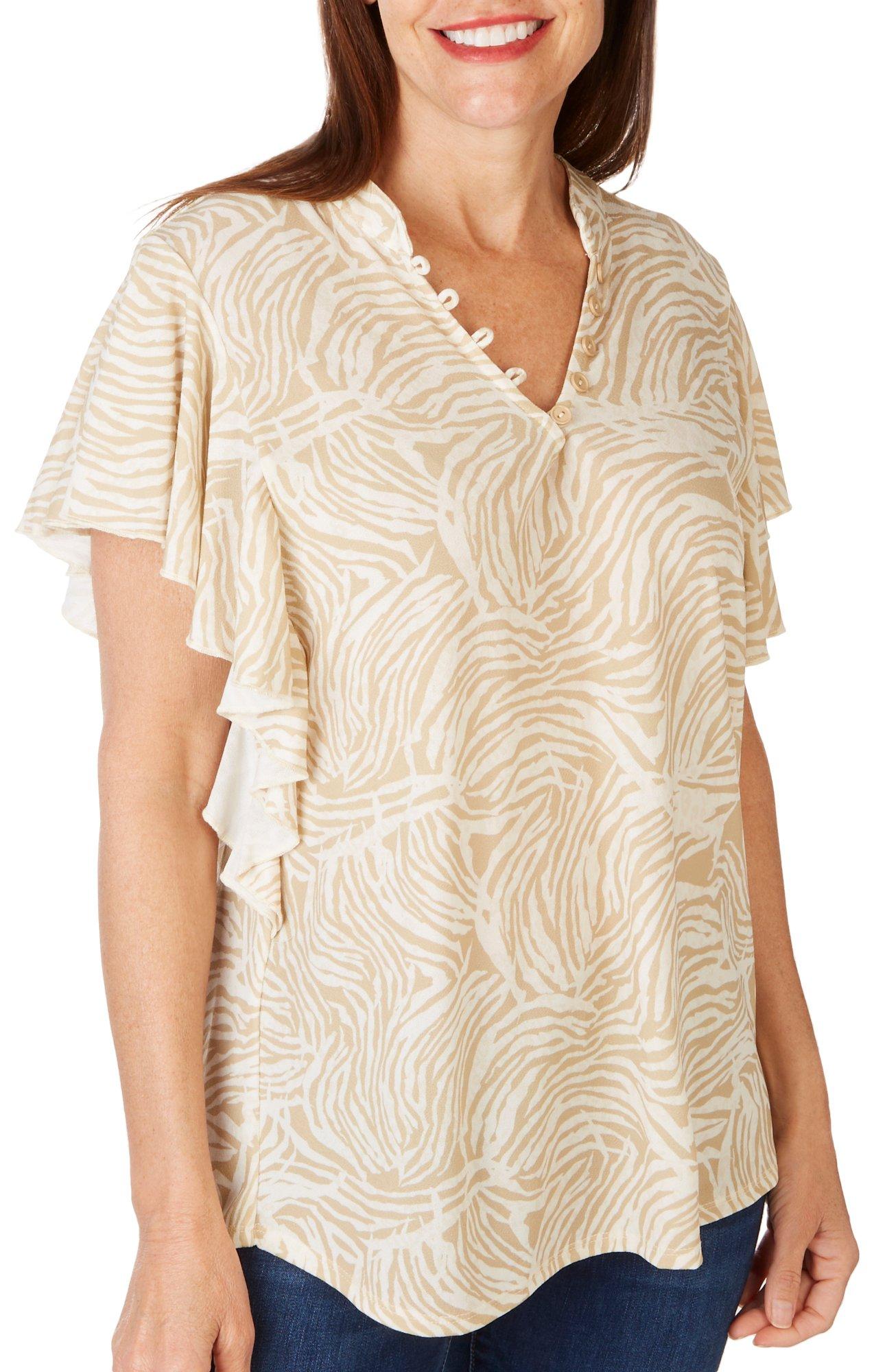 Fairhaven Womens Print Flutter Sleeve Top