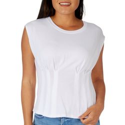 Womens Solid Extended Shoulder Panel Lined Tee
